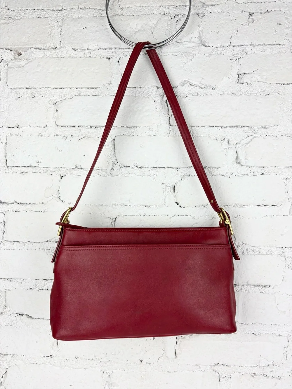 Coach Red Leather Shoulder Bag with Gold Hardware